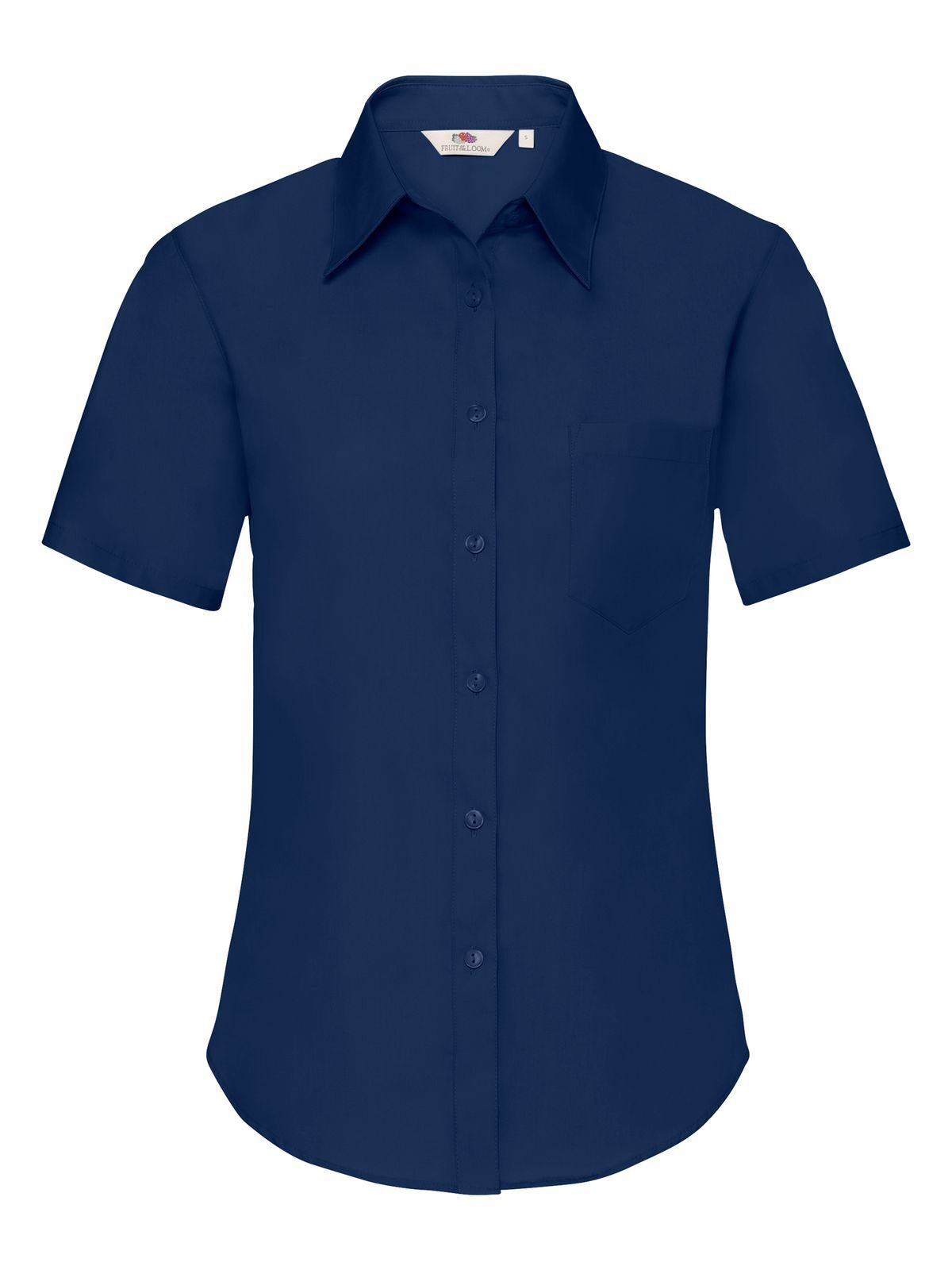 Ladies Poplin Shirt Short Sleeve Fruit of the Loom Navy