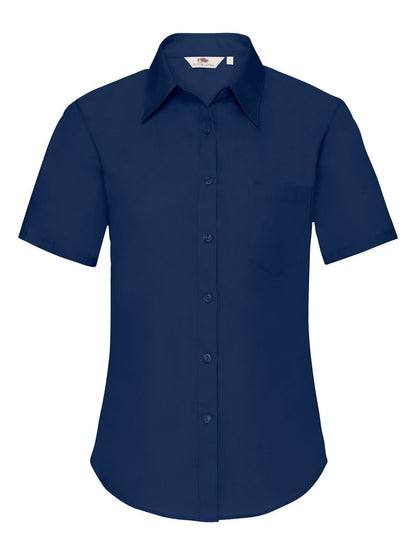 Ladies Poplin Shirt Short Sleeve Fruit of the Loom Navy
