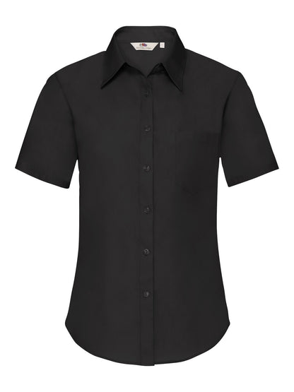 Ladies Poplin Shirt Short Sleeve Fruit of the Loom Black