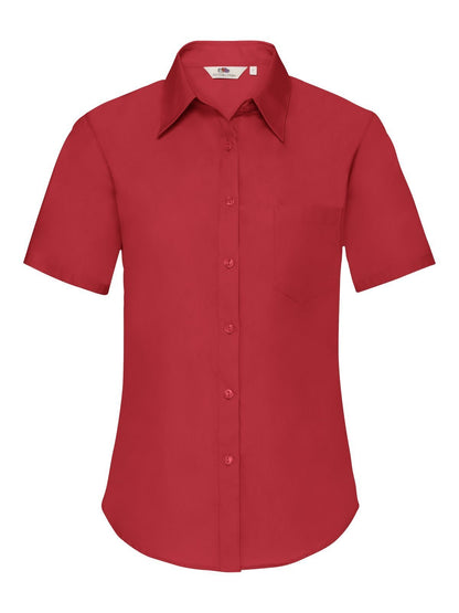 Ladies Poplin Shirt Short Sleeve Fruit of the Loom Red