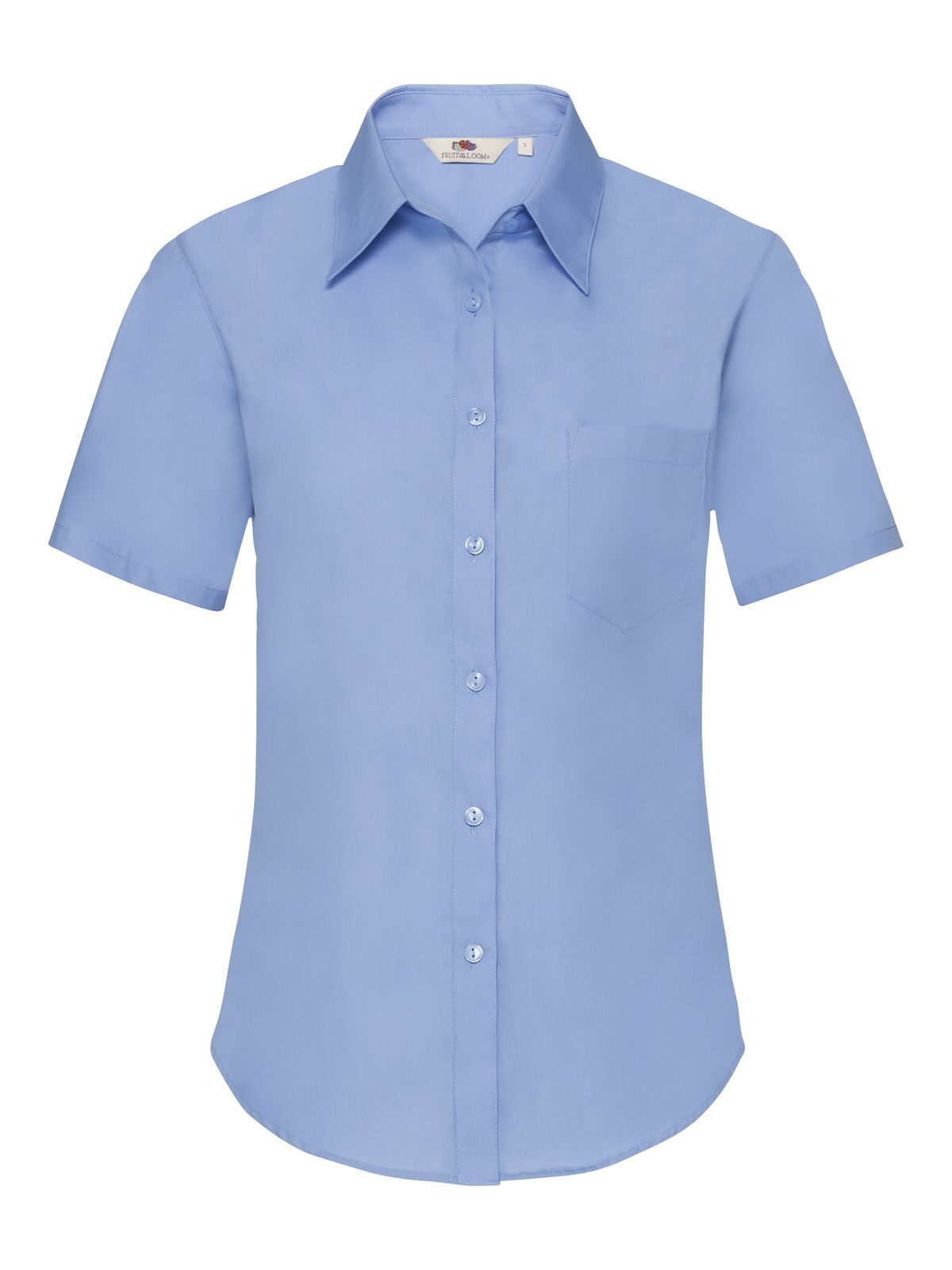 Ladies Poplin Shirt Short Sleeve Fruit of the Loom Mid Blue