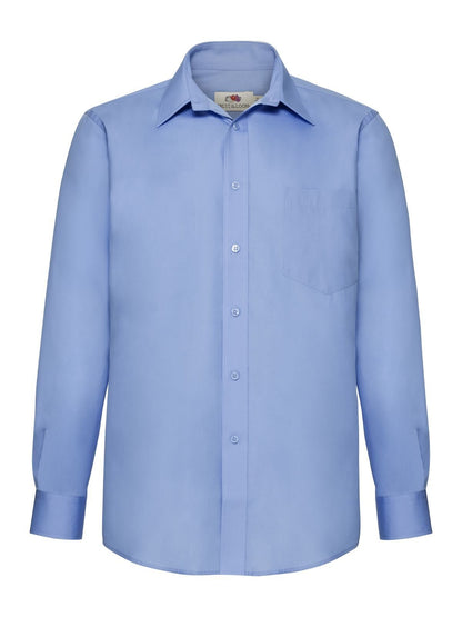 Poplin Shirt Long Sleeve Fruit of the Loom Mid Blue