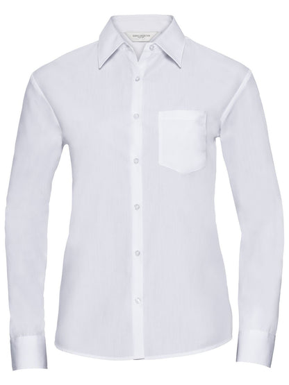Ladies' Long Sleeve PolyCotton Poplin Shirt Russell White