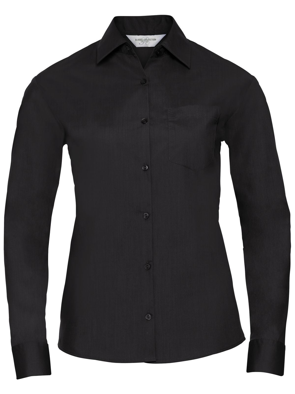 Ladies' Long Sleeve PolyCotton Poplin Shirt Russell Black