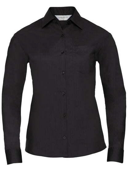 Ladies' Long Sleeve PolyCotton Poplin Shirt Russell Black
