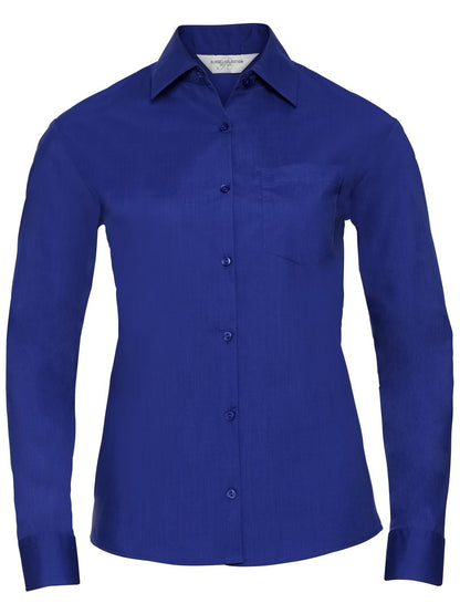 Ladies' Long Sleeve PolyCotton Poplin Shirt Russell Bright Royal