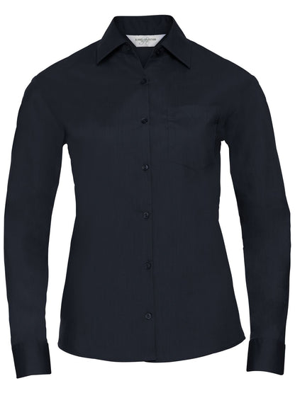 Ladies' Long Sleeve PolyCotton Poplin Shirt Russell French Navy