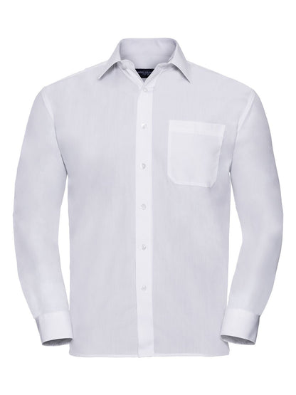 Men's Long Sleeve PolyCotton Poplin Shirt Russell White