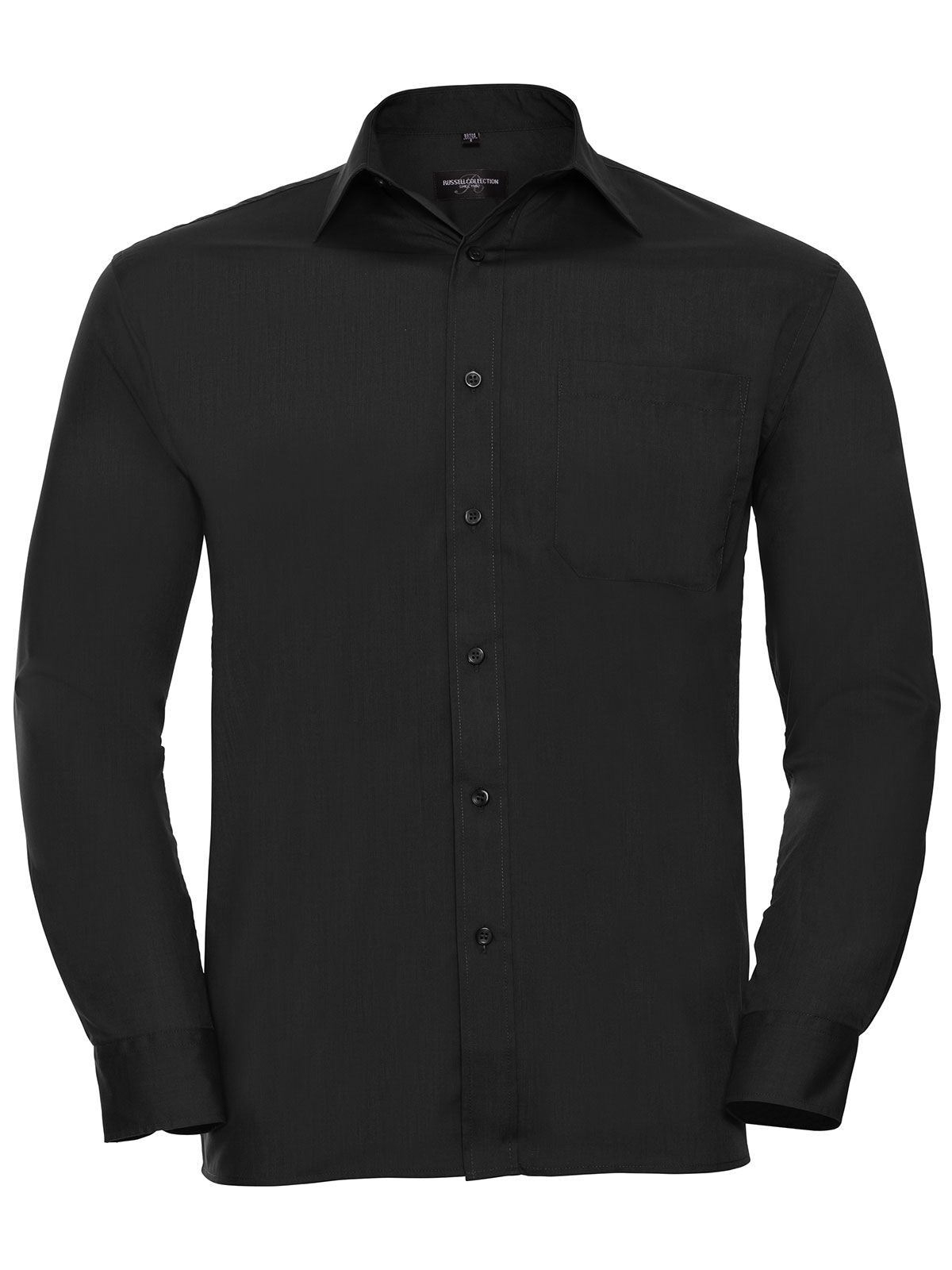 Men's Long Sleeve PolyCotton Poplin Shirt Russell Black