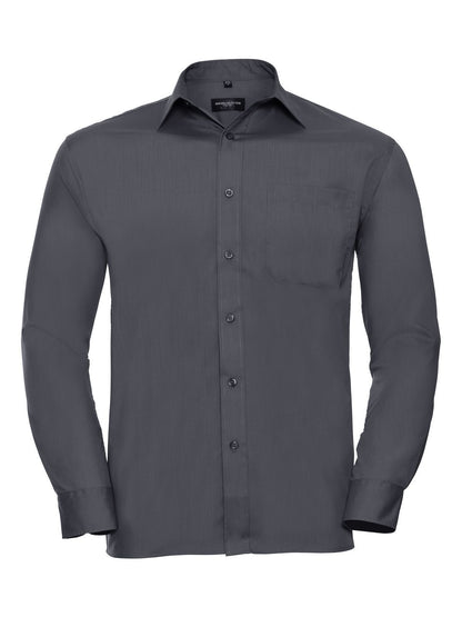 Men's Long Sleeve PolyCotton Poplin Shirt Russell Convoy Grey