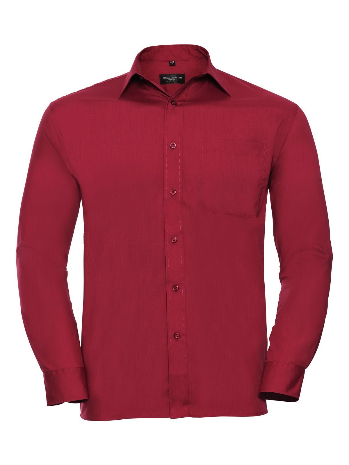 Men's Long Sleeve PolyCotton Poplin Shirt Russell Classic Red