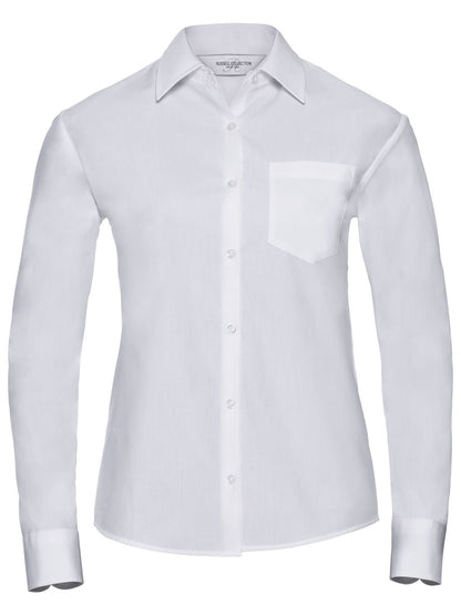 Ladies' Long Sleeve Pure Cotton Poplin Shirt Russell White
