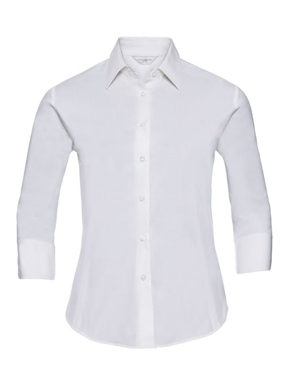 Ladies' 3/4 Sleeve Easy Care Fitted Shirt Russell White