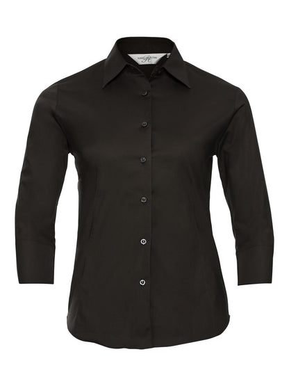 Ladies' 3/4 Sleeve Easy Care Fitted Shirt Russell Chocolate