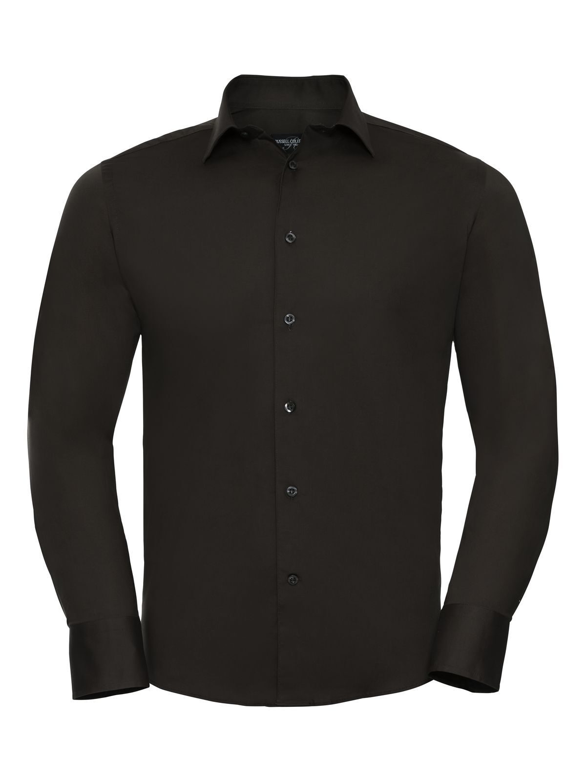 Men's Long Sleeve Easy Care Fitted Shirt Russell Chocolate