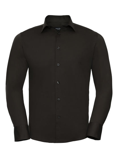 Men's Long Sleeve Easy Care Fitted Shirt Russell Chocolate