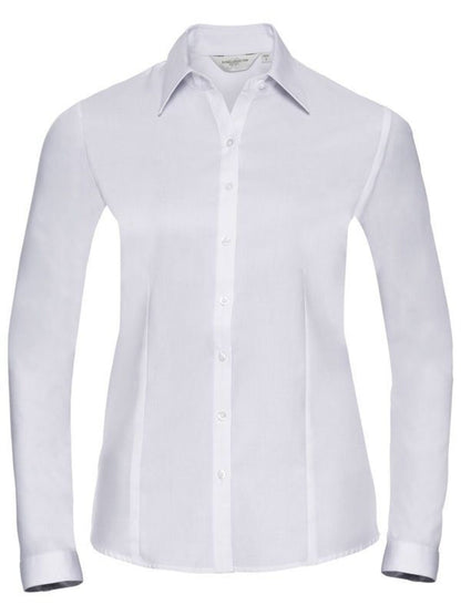 Ladies' Long Sleeve Tailored Herringbone Shirt Russell White