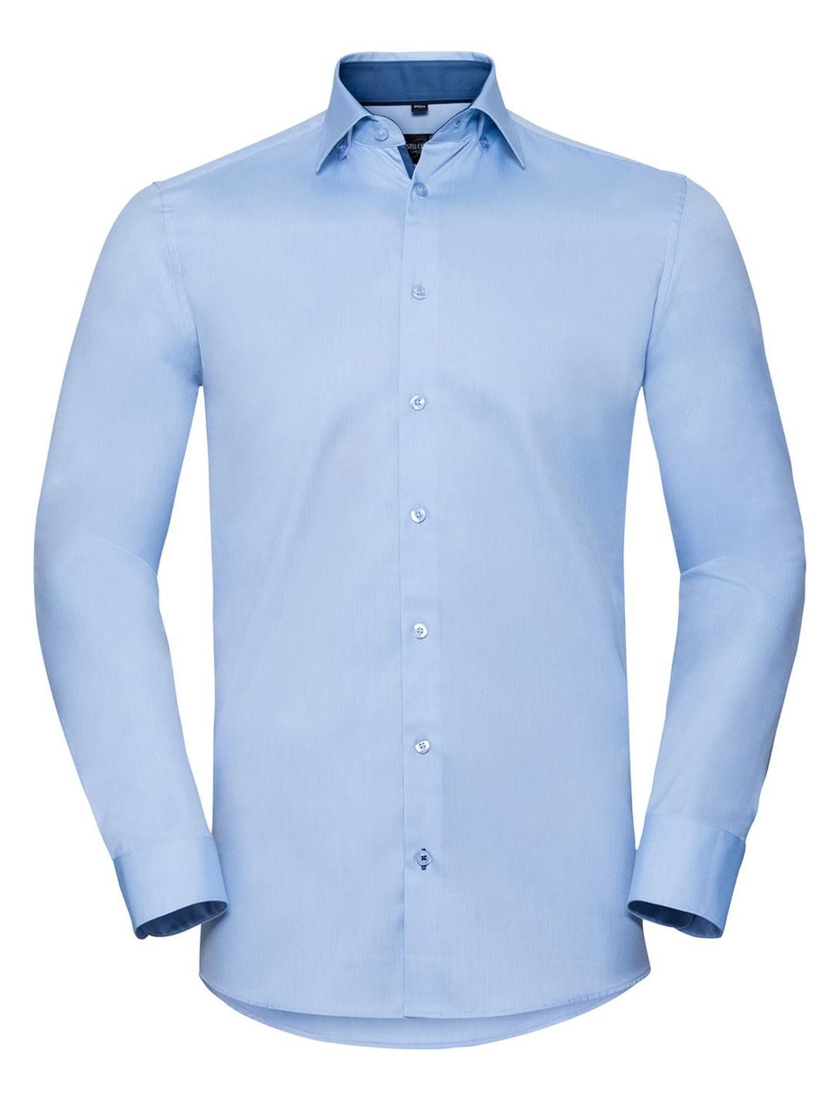 Men's Long Sleeve Tailored Contrast Herringbone Shirt Russell Light Blue/Mid Blue/Bright Nav