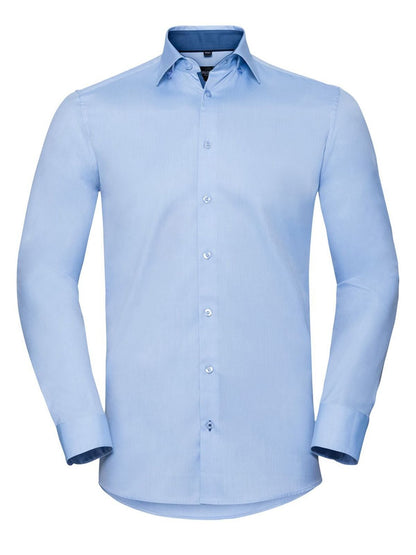 Men's Long Sleeve Tailored Contrast Herringbone Shirt Russell Light Blue/Mid Blue/Bright Nav