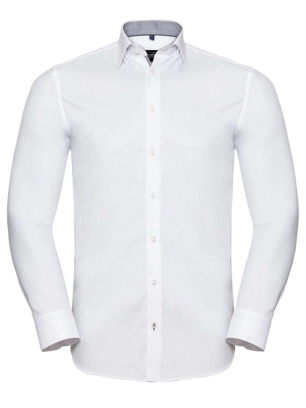 Men's Long Sleeve Tailored Contrast Herringbone Shirt Russell White/Silver/Convoy Grey