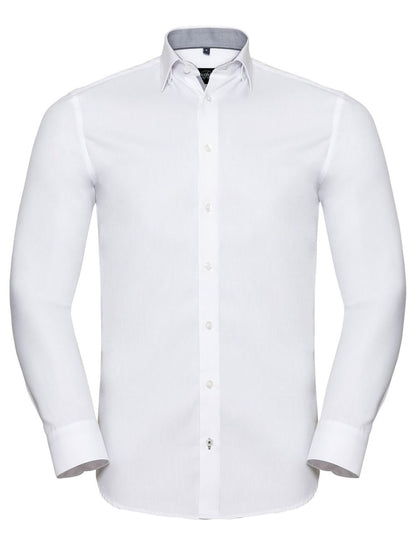 Men's Long Sleeve Tailored Contrast Herringbone Shirt Russell White/Silver/Convoy Grey