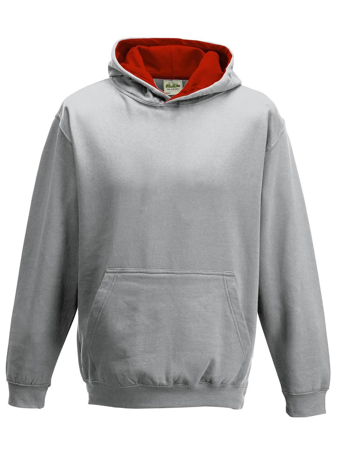 Kids Varsity Hoodie Just Hoods by AWDis Heather Grey/Fire Red