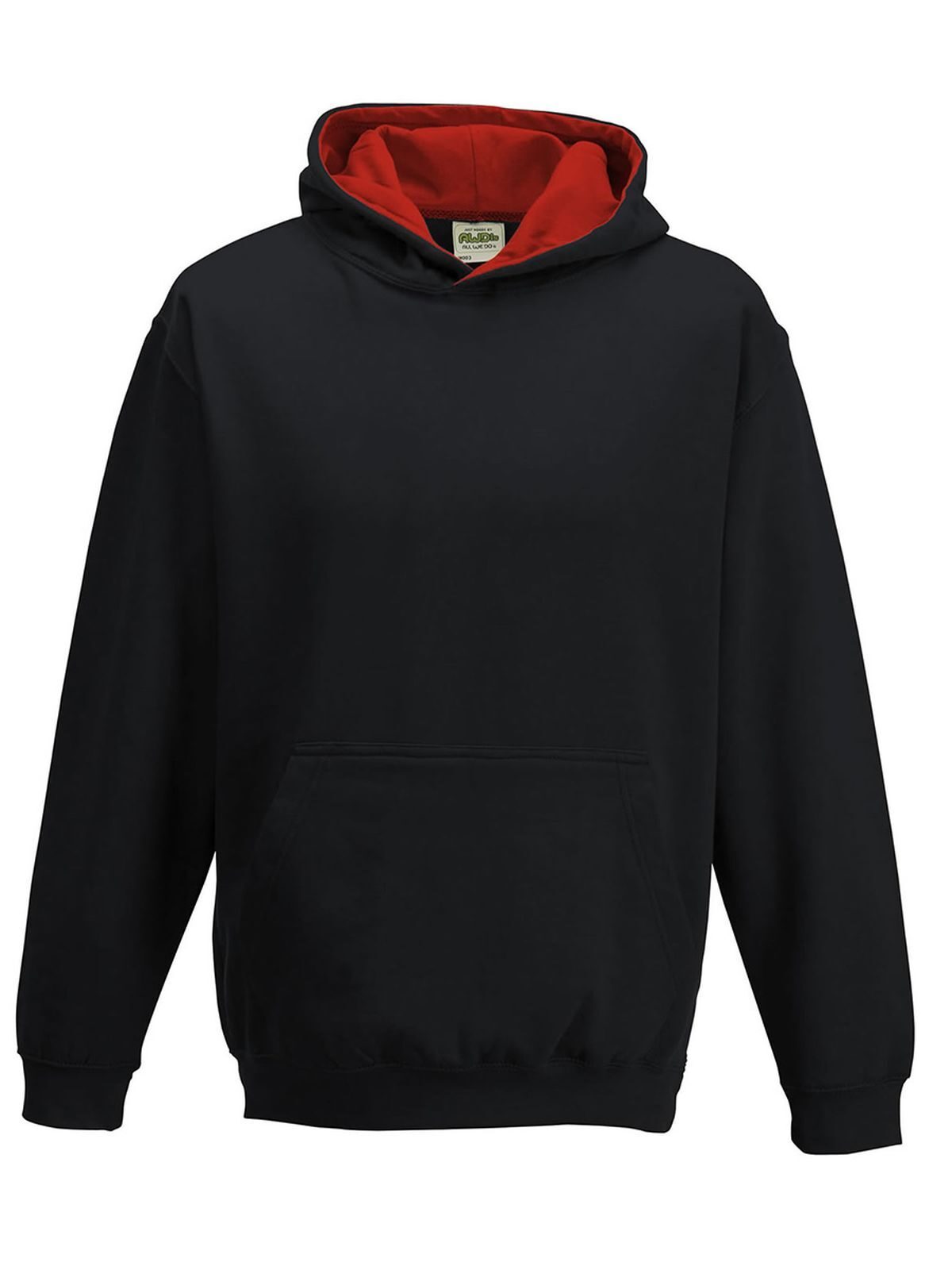 Kids Varsity Hoodie Just Hoods by AWDis Jet Black/Fire Red