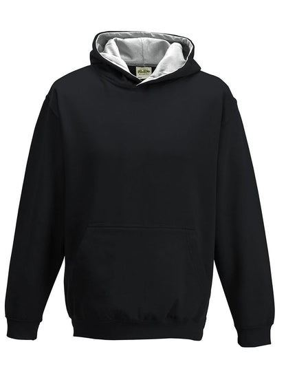Kids Varsity Hoodie Just Hoods by AWDis Jet Black/Heather Grey