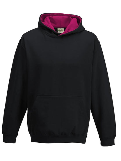 Kids Varsity Hoodie Just Hoods by AWDis Jet Black/Hot Pink