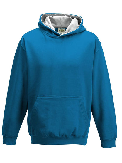 Kids Varsity Hoodie Just Hoods by AWDis Sapphire Blue/Heather Grey