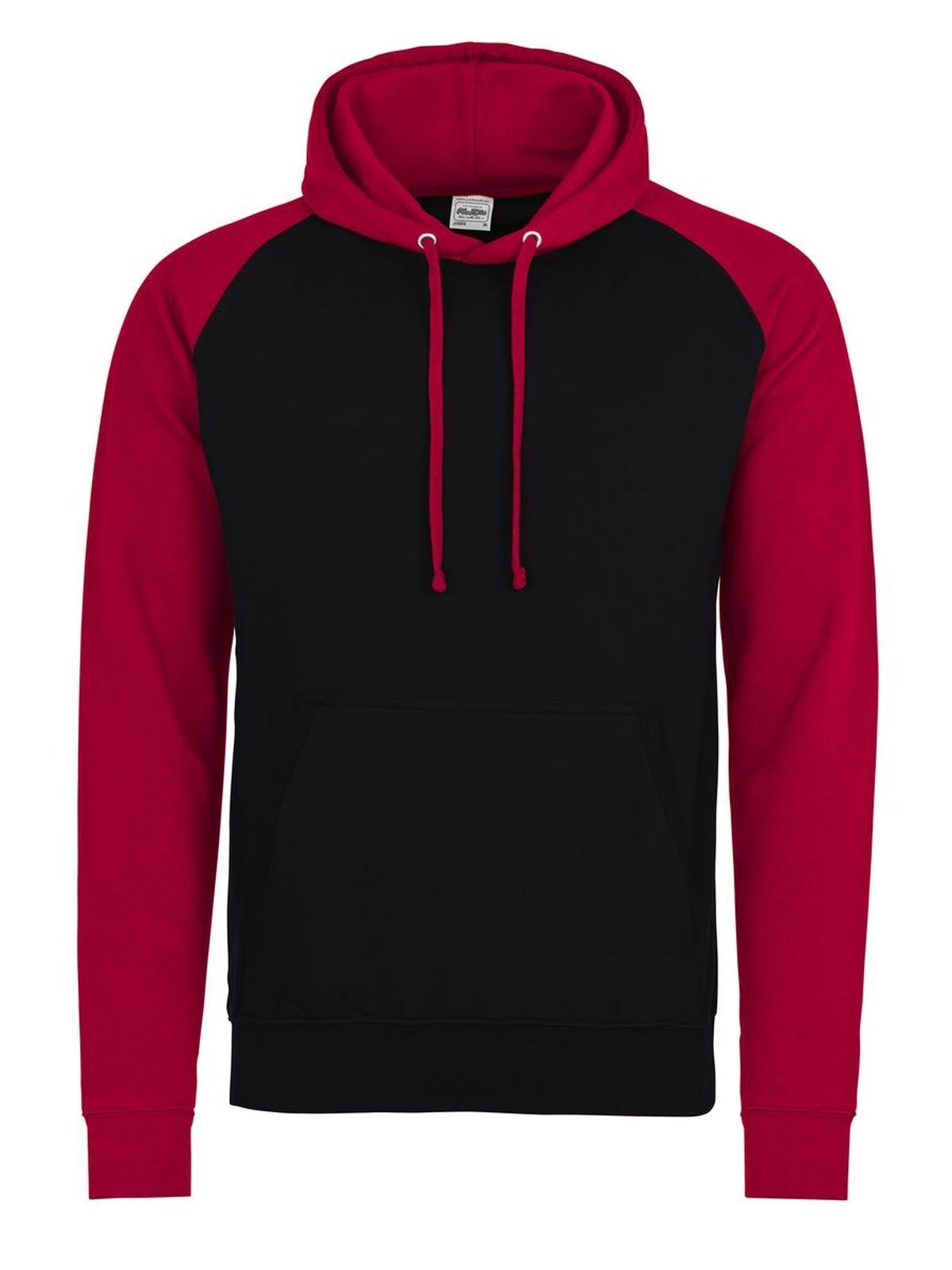 Baseball Hoodie Just Hoods by AWDis Jet Black/Fire Red