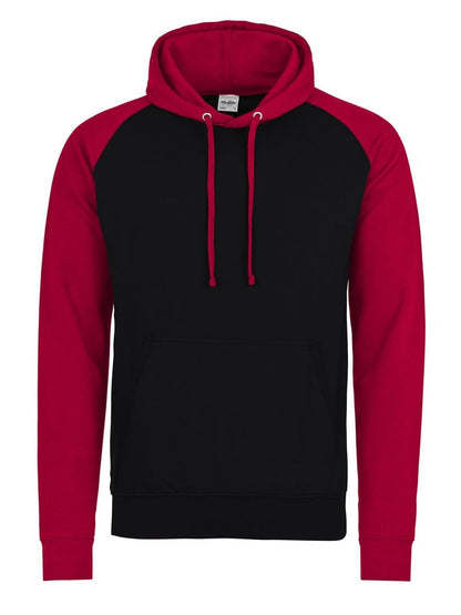 Baseball Hoodie Just Hoods by AWDis Jet Black/Fire Red