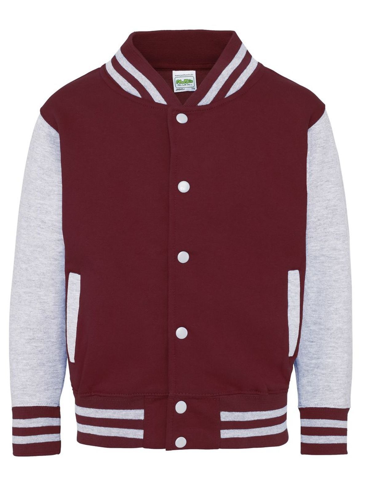 Kids Varsity Jacket Just Hoods by AWDis Burgundy/Heather Grey