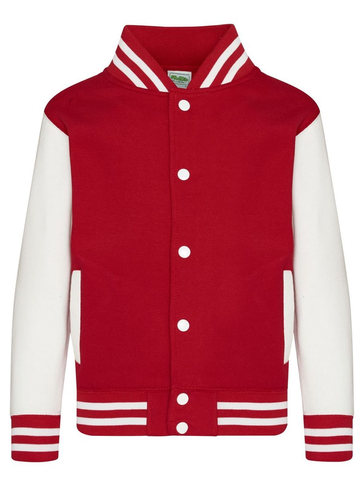 Kids Varsity Jacket Just Hoods by AWDis Fire Red/White