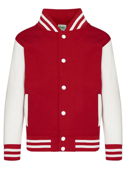 Kids Varsity Jacket Just Hoods by AWDis Fire Red/White