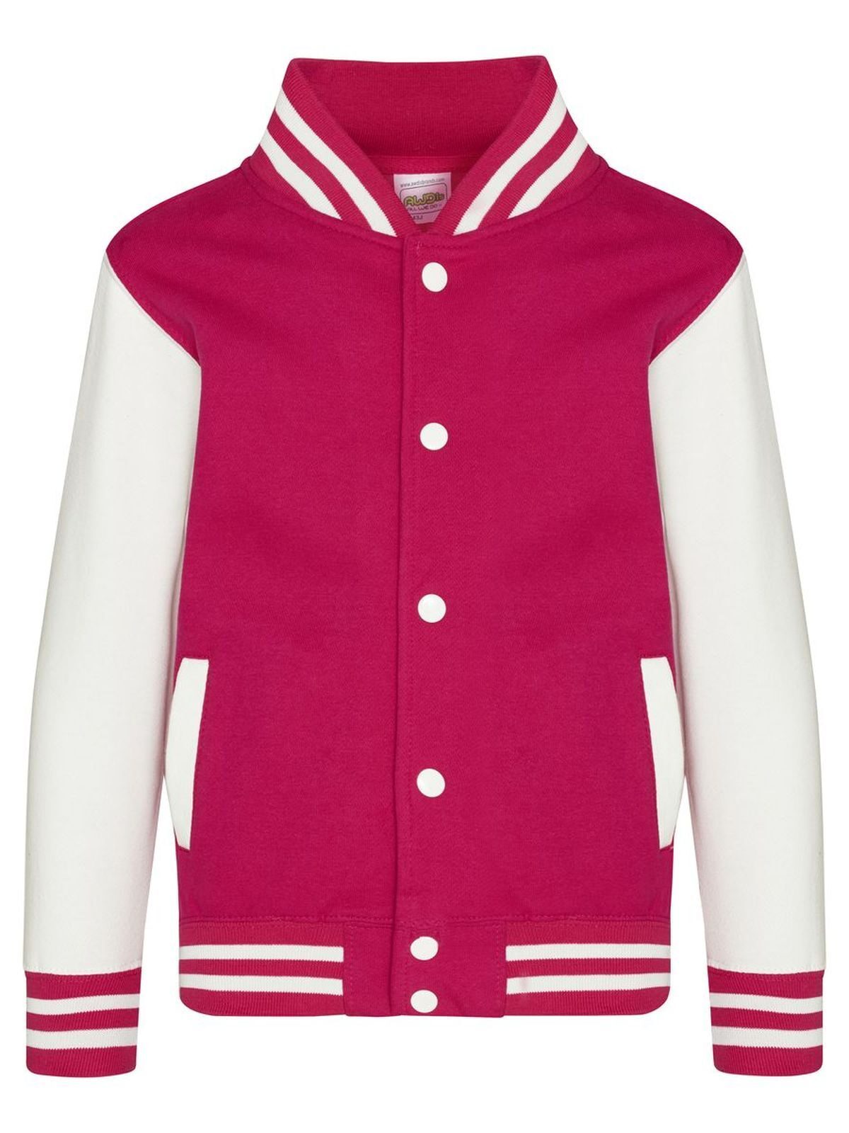 Kids Varsity Jacket Just Hoods by AWDis Hot Pink/White