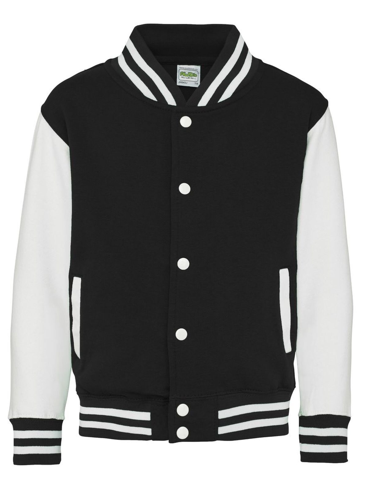 Kids Varsity Jacket Just Hoods by AWDis Jet Black/White