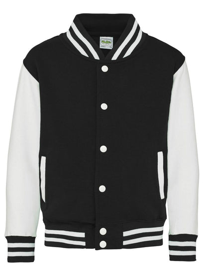Kids Varsity Jacket Just Hoods by AWDis Jet Black/White