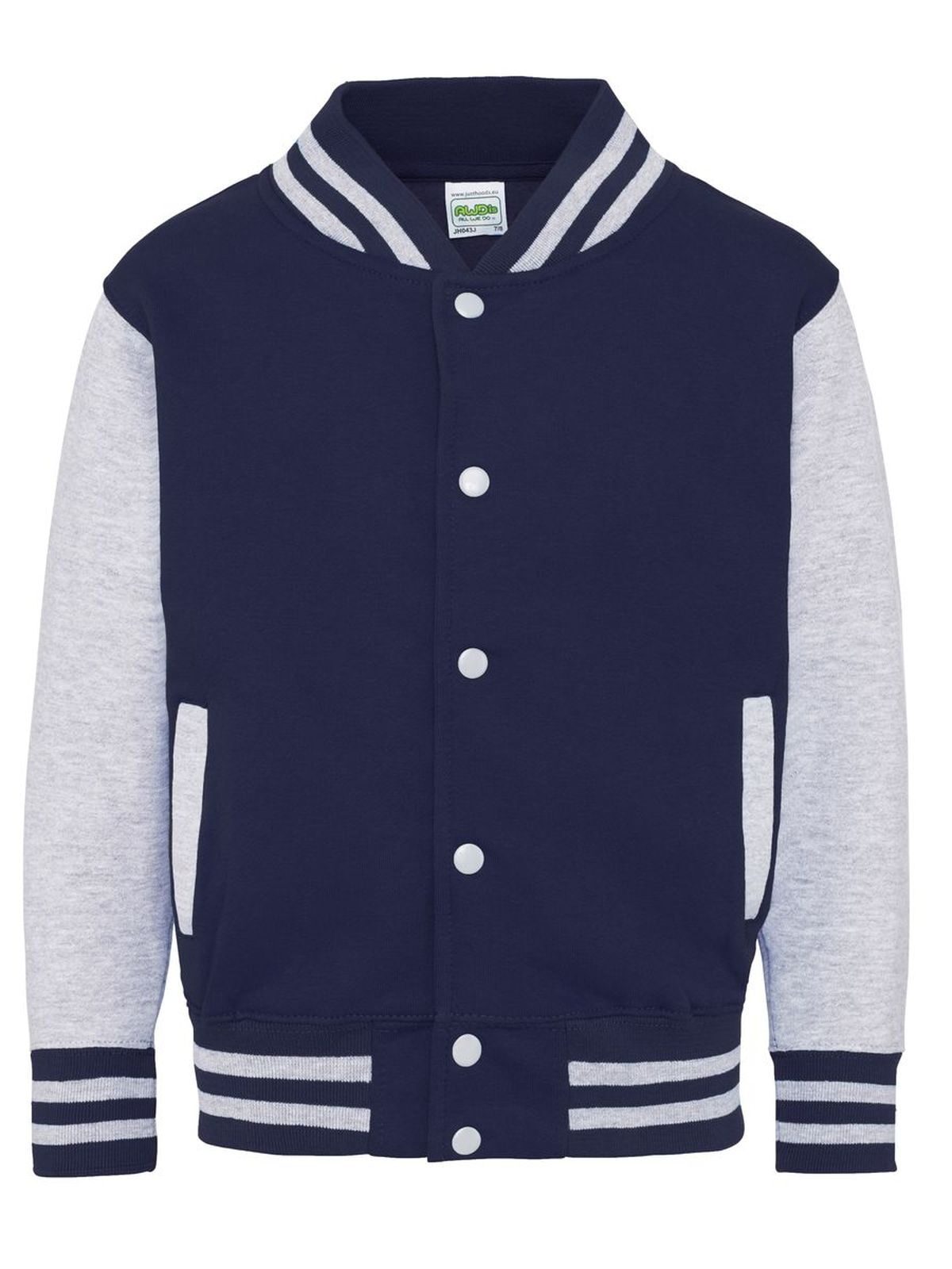 Kids Varsity Jacket Just Hoods by AWDis Oxford Navy/Heather Grey