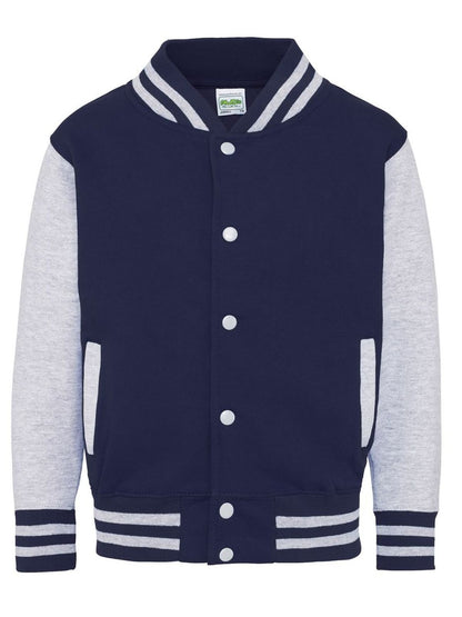 Kids Varsity Jacket Just Hoods by AWDis Oxford Navy/Heather Grey