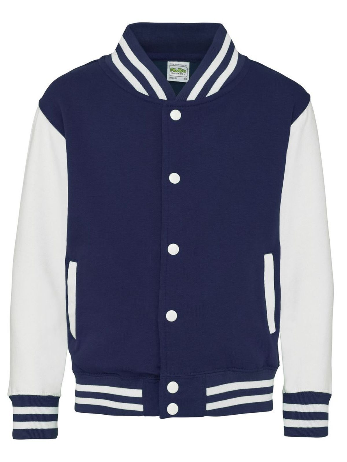 Kids Varsity Jacket Just Hoods by AWDis Oxford Navy/White