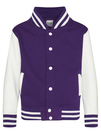 Kids Varsity Jacket Just Hoods by AWDis Purple/White