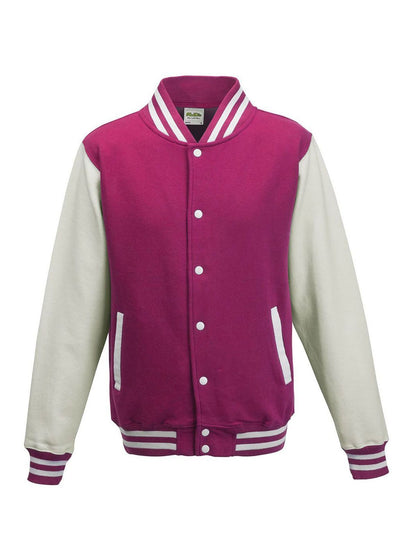 Varsity Jacket Just Hoods by AWDis Hot Pink/White
