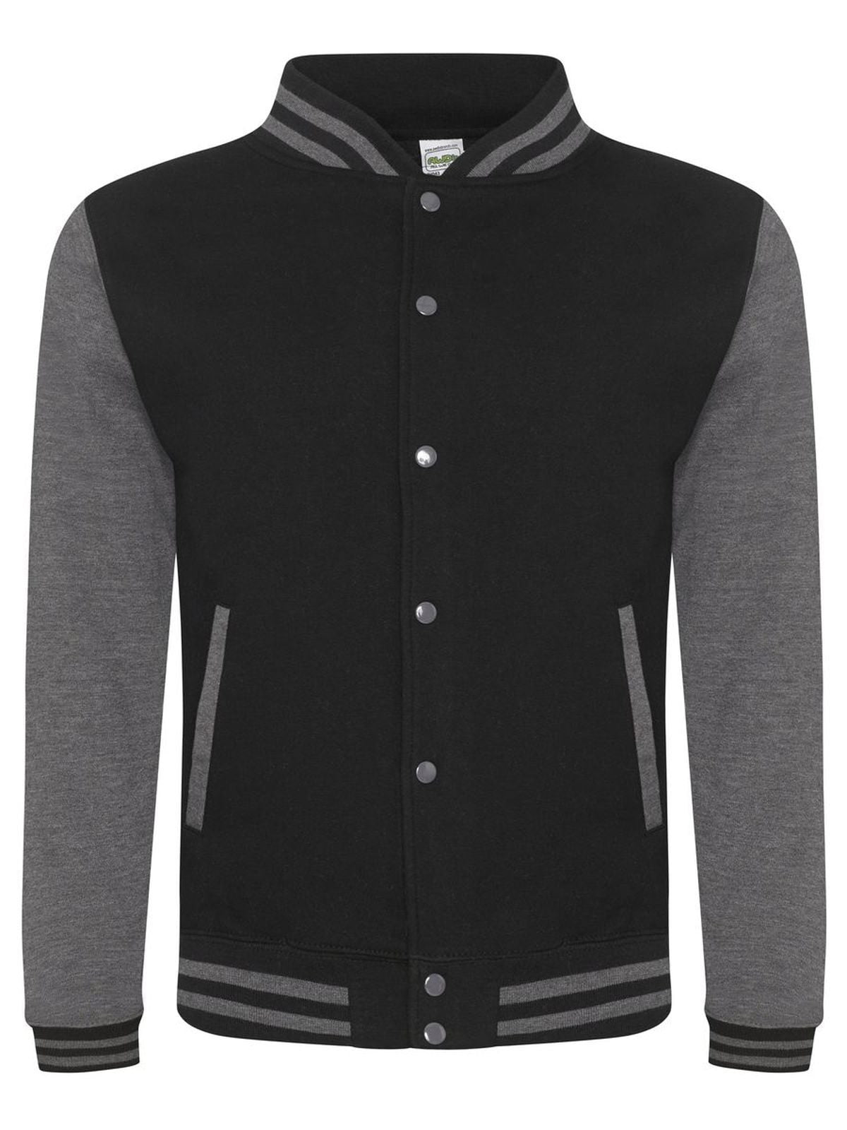 Varsity Jacket Just Hoods by AWDis Jet Black/Charcoal