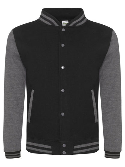Varsity Jacket Just Hoods by AWDis Jet Black/Charcoal