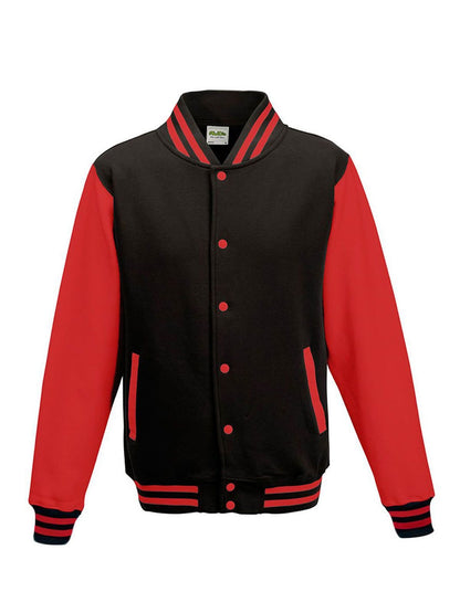 Varsity Jacket Just Hoods by AWDis Jet Black/Fire Red
