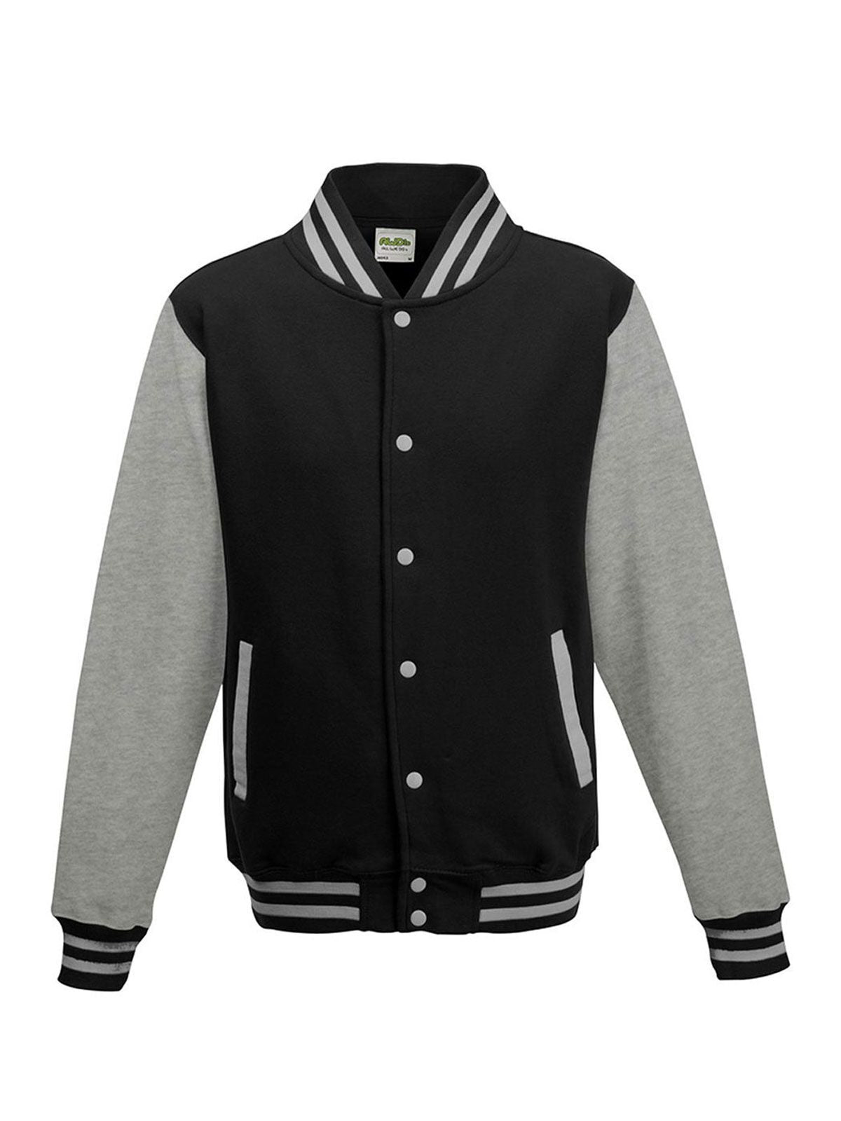 Varsity Jacket Just Hoods by AWDis Jet Black/Heather Grey