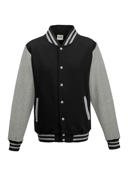 Varsity Jacket Just Hoods by AWDis Jet Black/Heather Grey