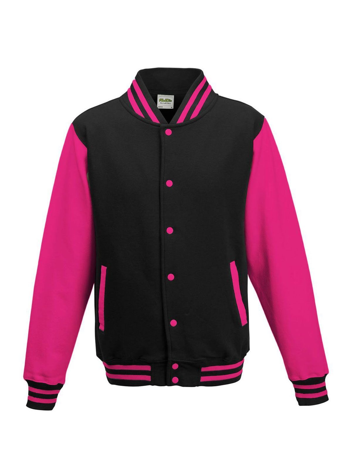 Varsity Jacket Just Hoods by AWDis Jet Black/Hot Pink