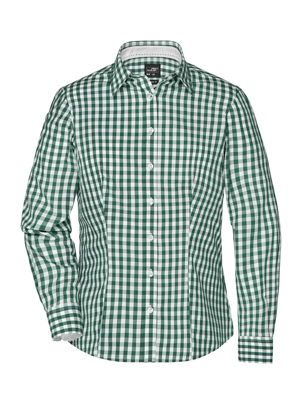 Ladies' Checked Blouse Daiber Forest-Green/White